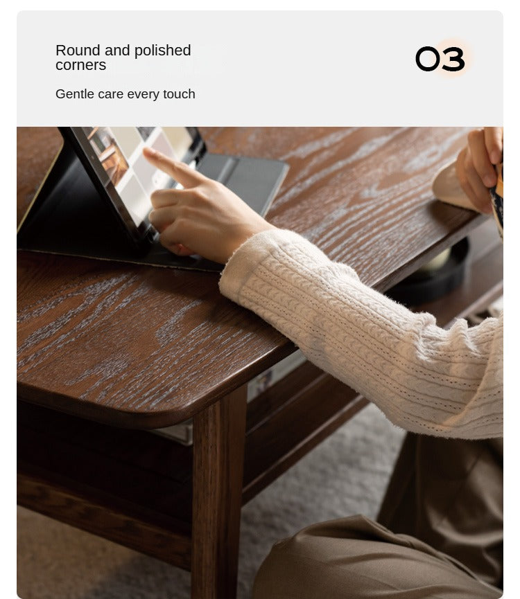 Solid Rubberwood, Beech, Oak Solid Wood Walnut Color Double-Layer Coffee Table