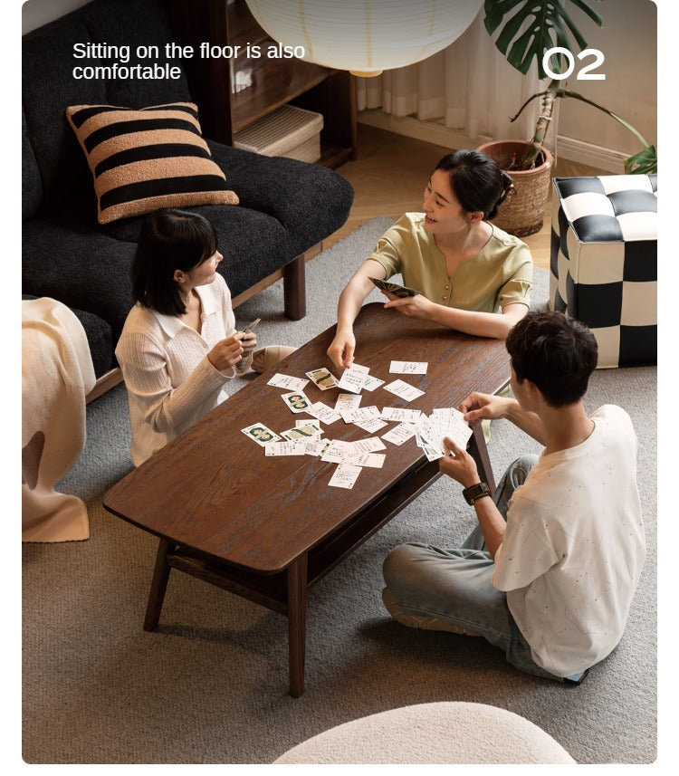 Solid Rubberwood, Beech, Oak Solid Wood Walnut Color Double-Layer Coffee Table