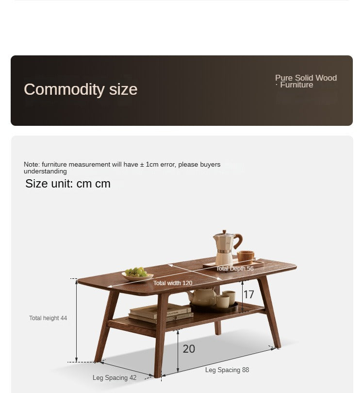 Solid Rubberwood, Beech, Oak Solid Wood Walnut Color Double-Layer Coffee Table
