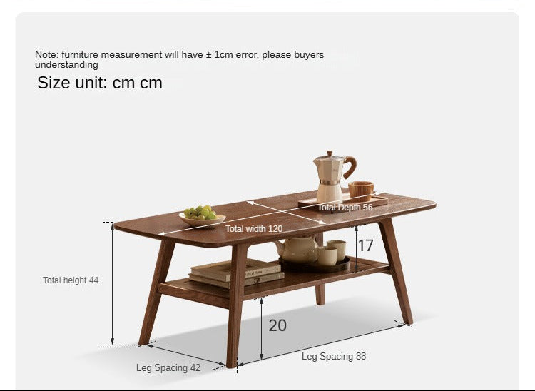 Solid Rubberwood, Beech, Oak Solid Wood Walnut Color Double-Layer Coffee Table