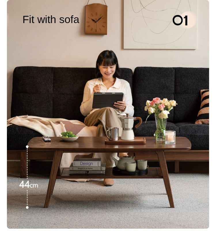 Solid Rubberwood, Beech, Oak Solid Wood Walnut Color Double-Layer Coffee Table