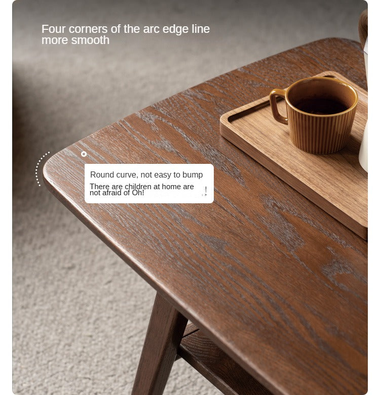 Solid Rubberwood, Beech, Oak Solid Wood Walnut Color Double-Layer Coffee Table