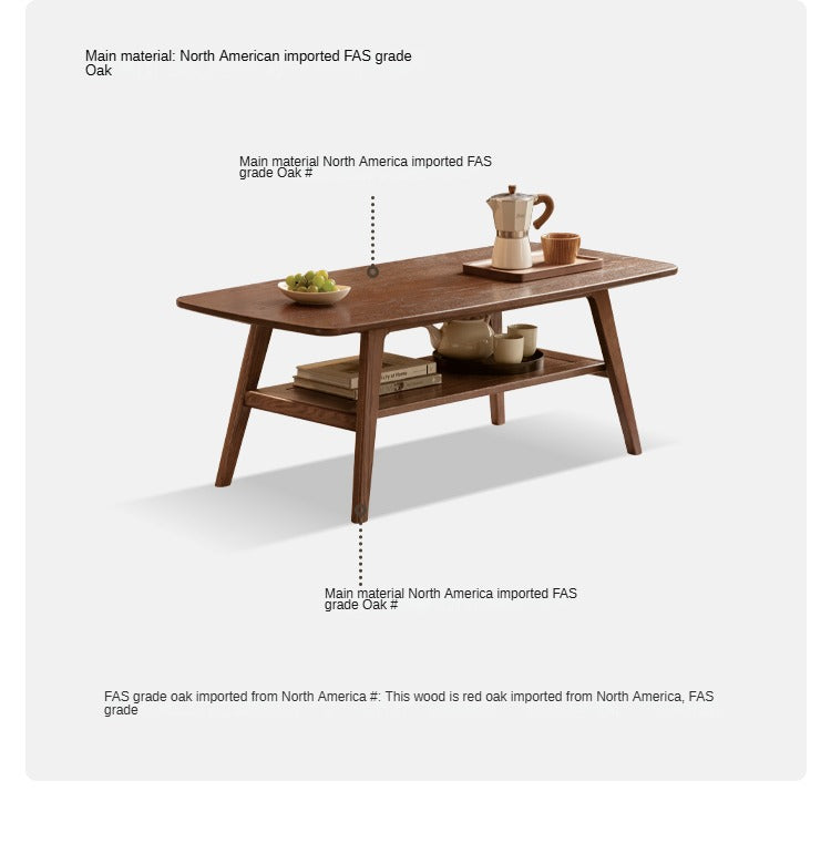 Solid Rubberwood, Beech, Oak Solid Wood Walnut Color Double-Layer Coffee Table