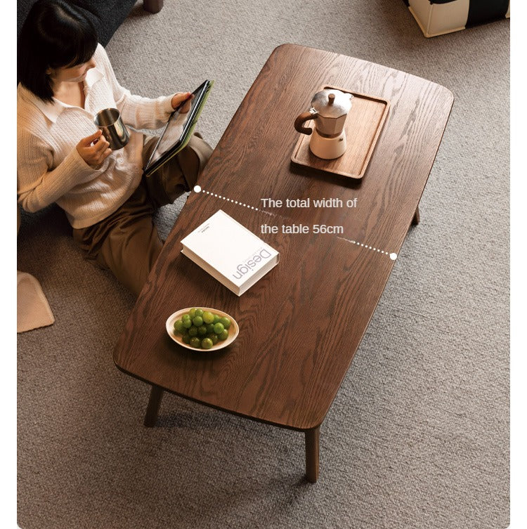 Solid Rubberwood, Beech, Oak Solid Wood Walnut Color Double-Layer Coffee Table