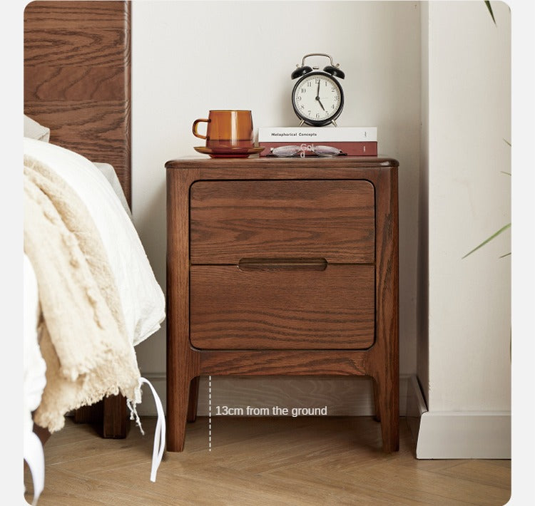 Oak Solid Wood Two-Drawer Nightstand.