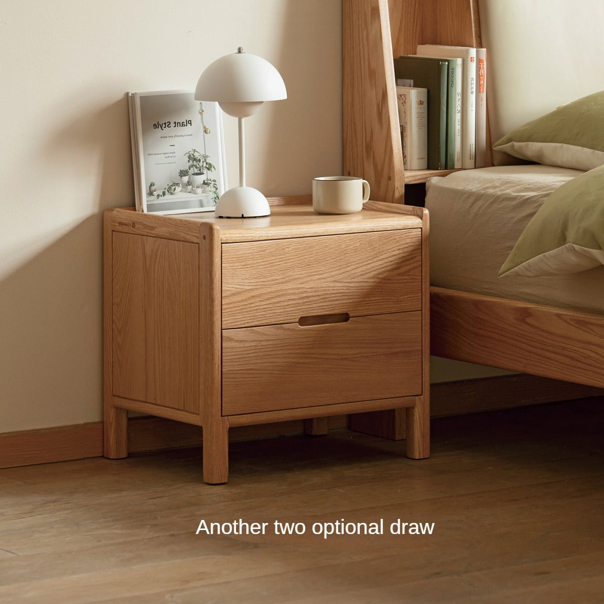 Oak Solid Wood, Solid Rubberwood Nordic Modern Nightstand.