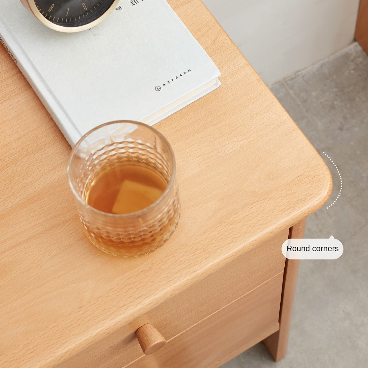 Beech Solid Wood Drawer Nightstand.