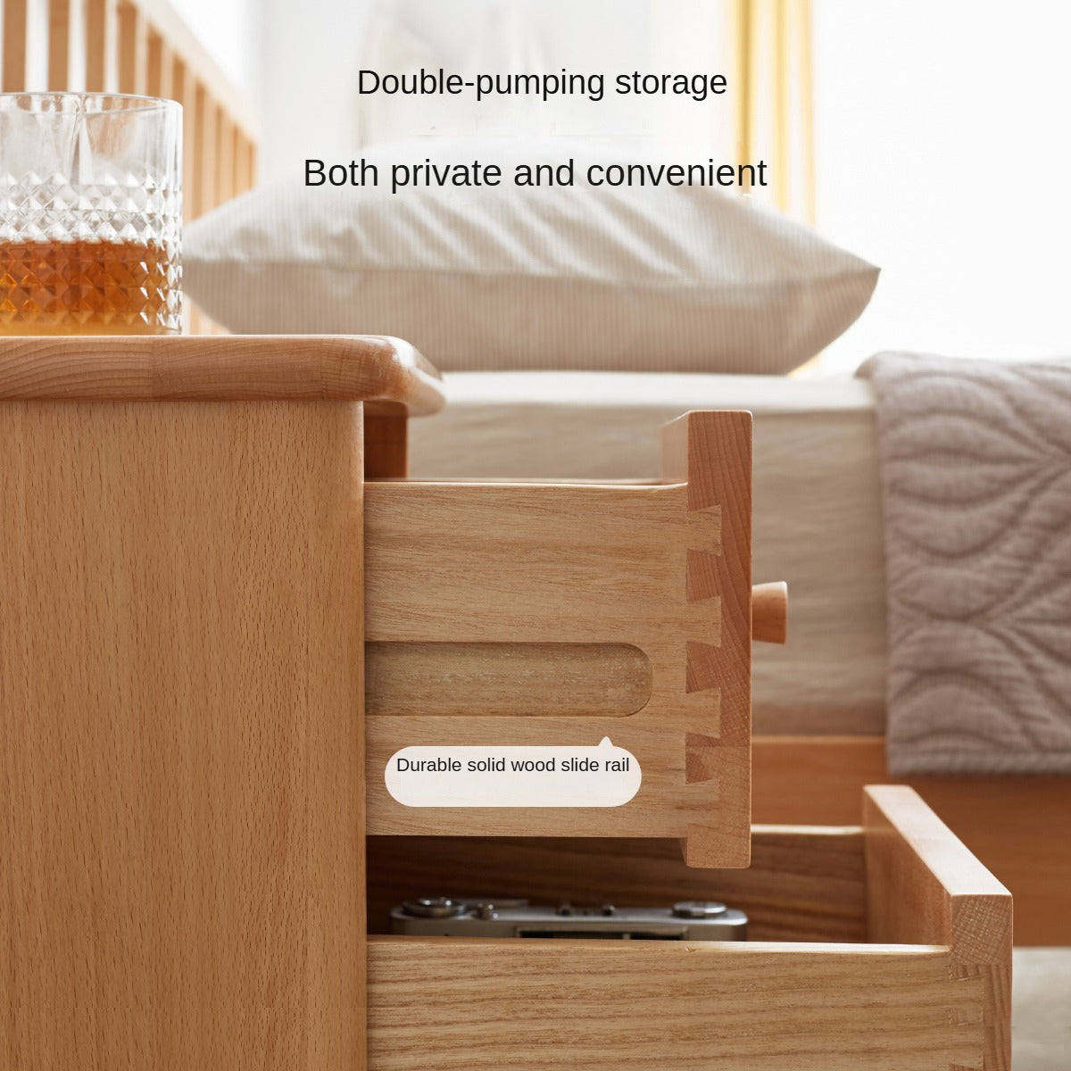 Beech Solid Wood Drawer Nightstand.