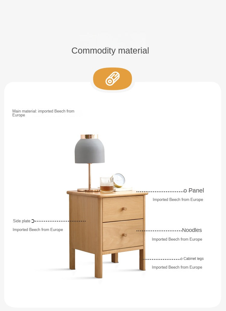 Beech Solid Wood Drawer Nightstand.
