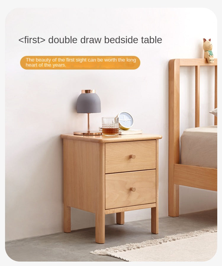 Beech Solid Wood Drawer Nightstand.