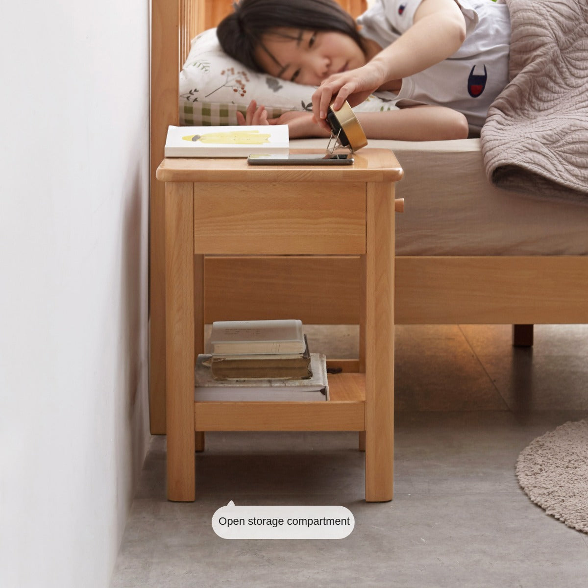 Beech Solid Wood Nightstand.