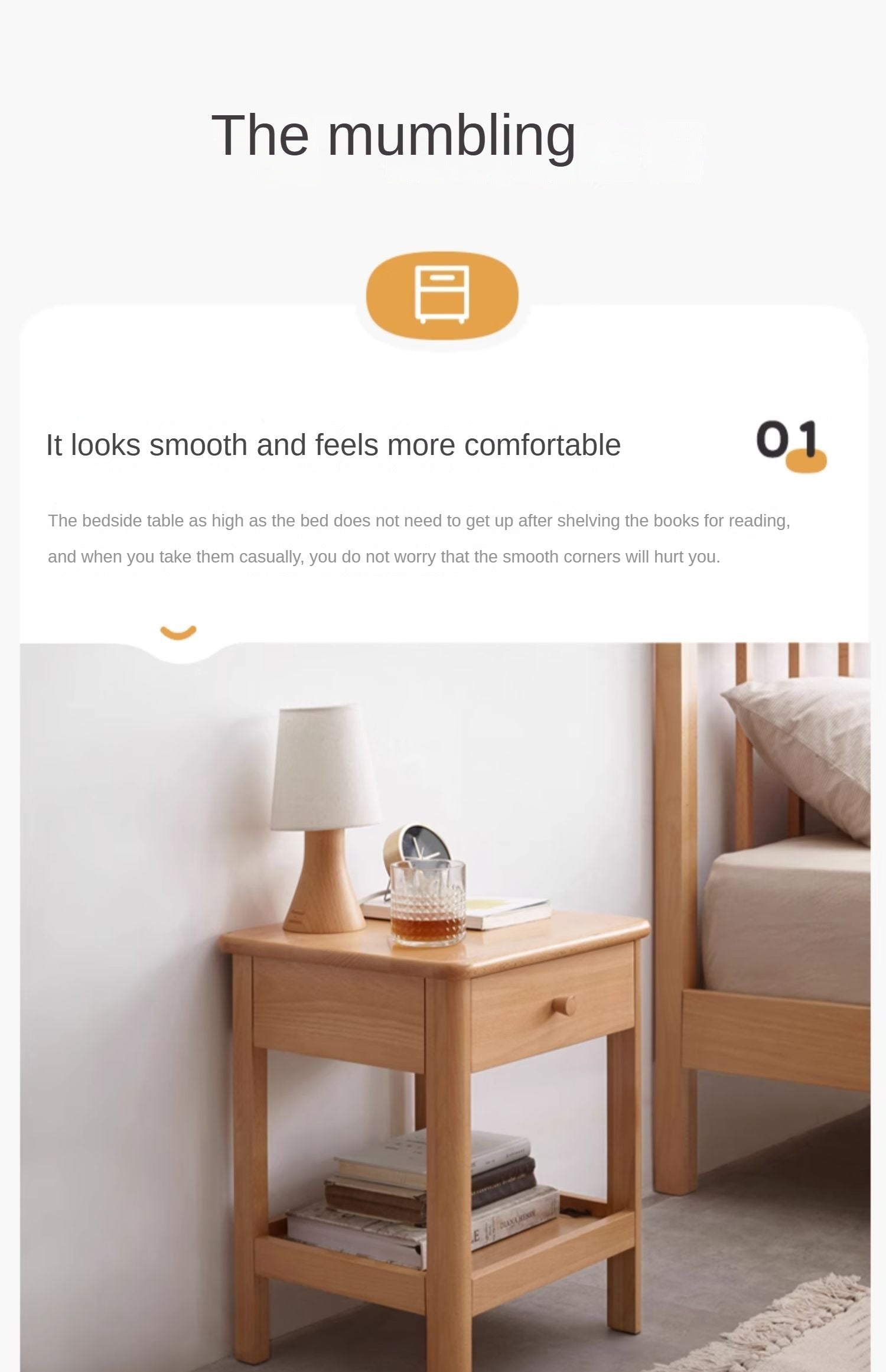 Beech Solid Wood Nightstand.