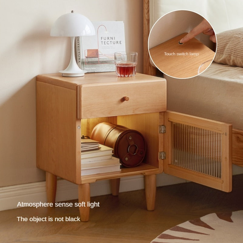 Beech Solid Wood Nightstand With Light.