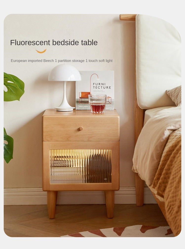 Beech Solid Wood Nightstand With Light.
