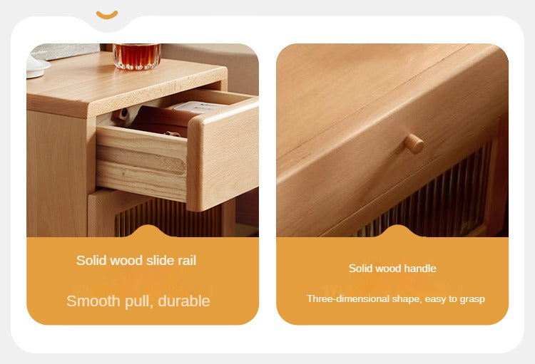 Beech Solid Wood Nightstand With Light