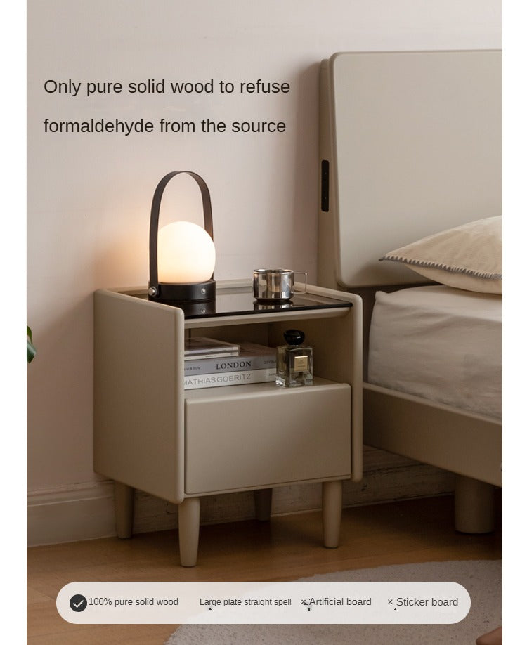Tulipwood Solid Wood Glass Nightstand