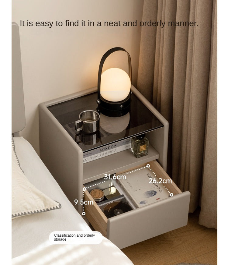 Tulipwood Solid Wood Glass Nightstand