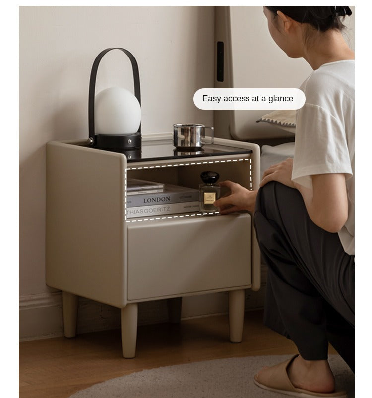 Tulipwood Solid Wood Glass Nightstand