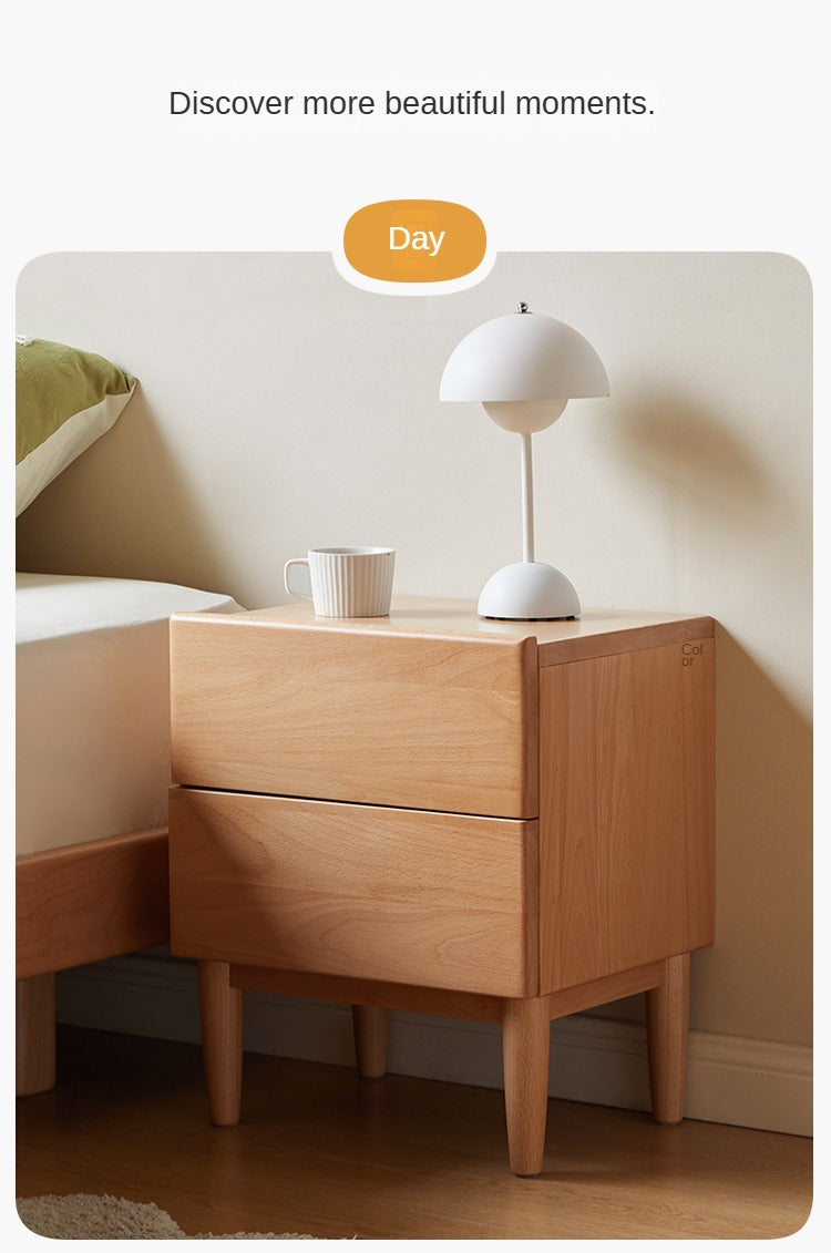 Beech Solid Wood Nightstand and Elevated Storage Rack, Bedside Bookshelf.