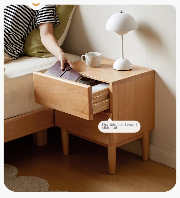 Beech Solid Wood Nightstand and Elevated Storage Rack, Bedside Bookshelf.