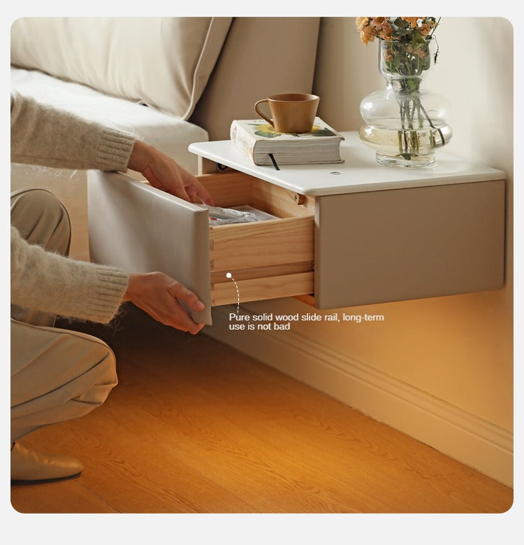 Organic Leather Wall Mounted Cream Rock Board Floating Nightstand: