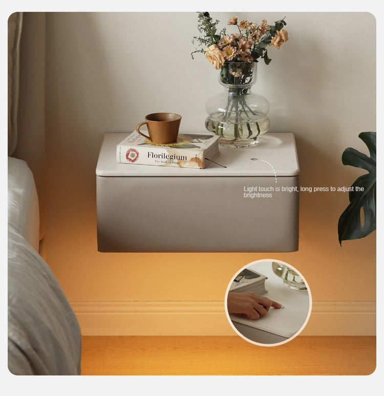 Organic Leather Wall Mounted Cream Rock Board Floating Nightstand:
