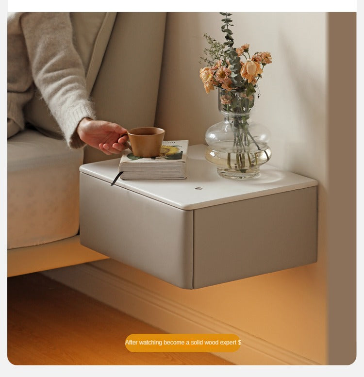 Organic Leather Wall Mounted Cream Rock Board Floating Nightstand: