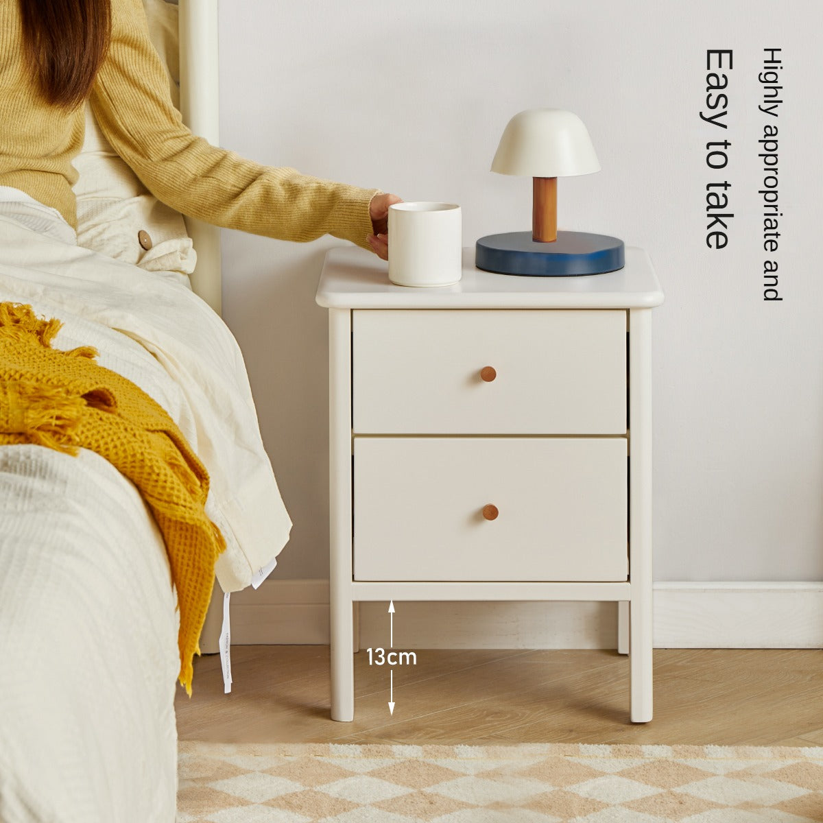 Pine Solid Wood White Luxury Nightstand.