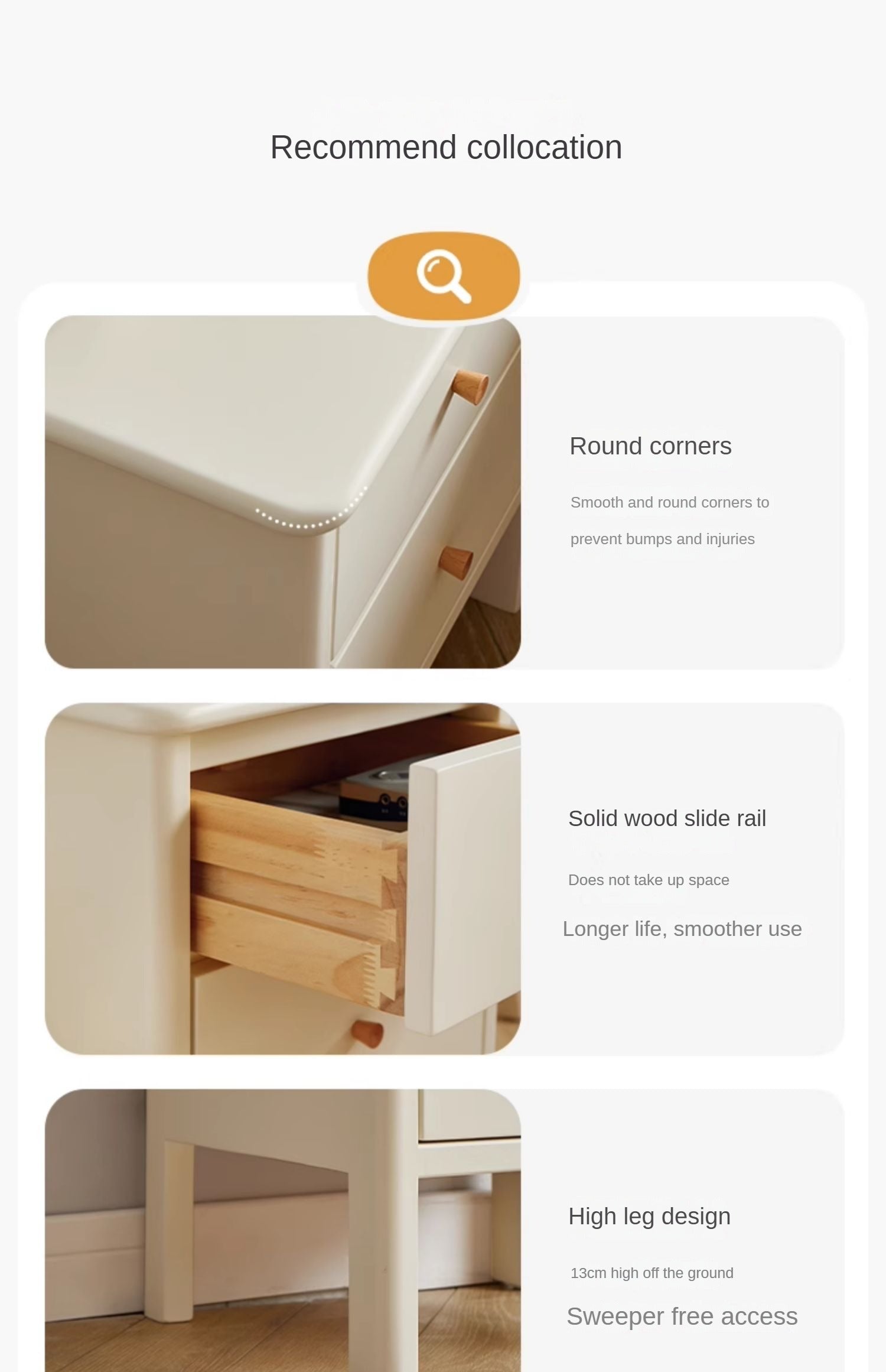 Beech Solid Wood White Luxury Night Stand