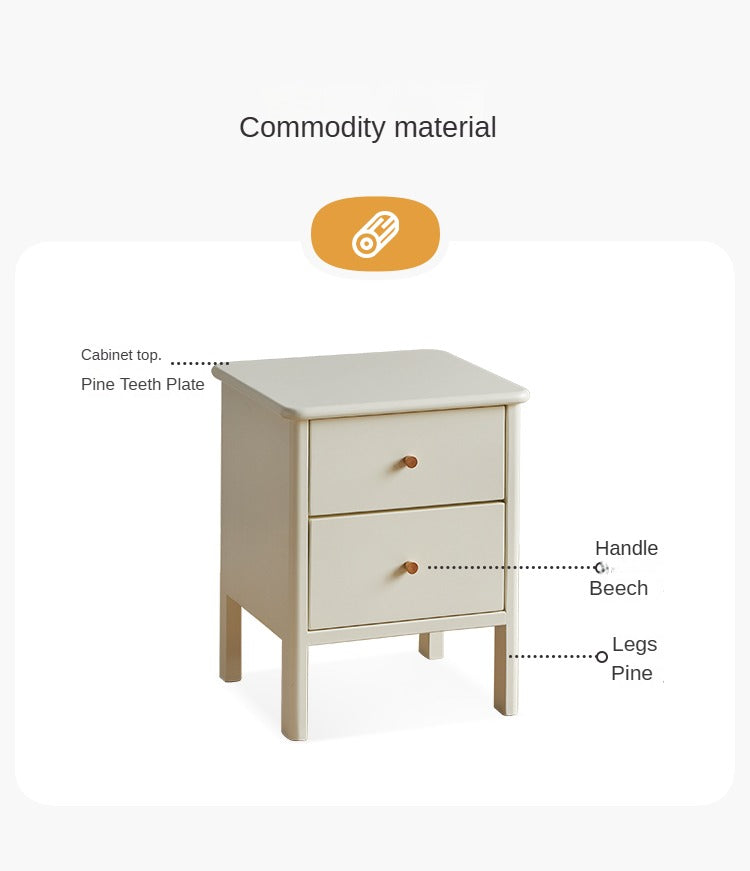 Pine Solid Wood White Luxury Nightstand.