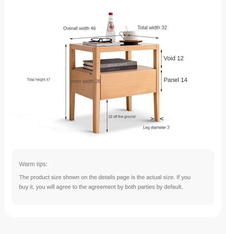 Beech Solid Wood Nightstand, Small Side Table