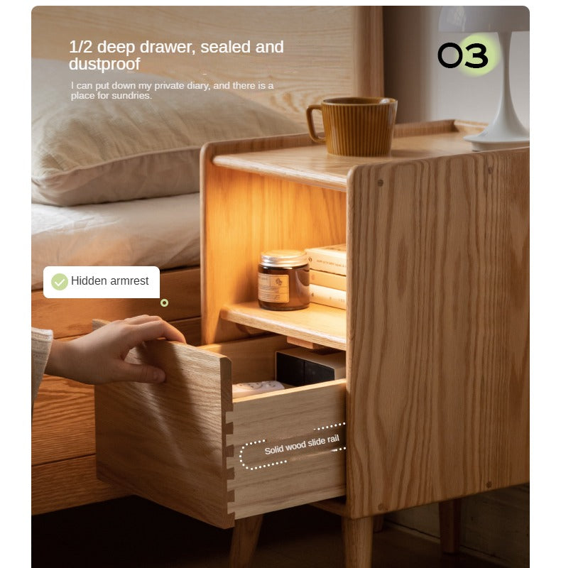 Oak Solid Wood, Solid Rubberwood Ultra-Narrow Nightstand.