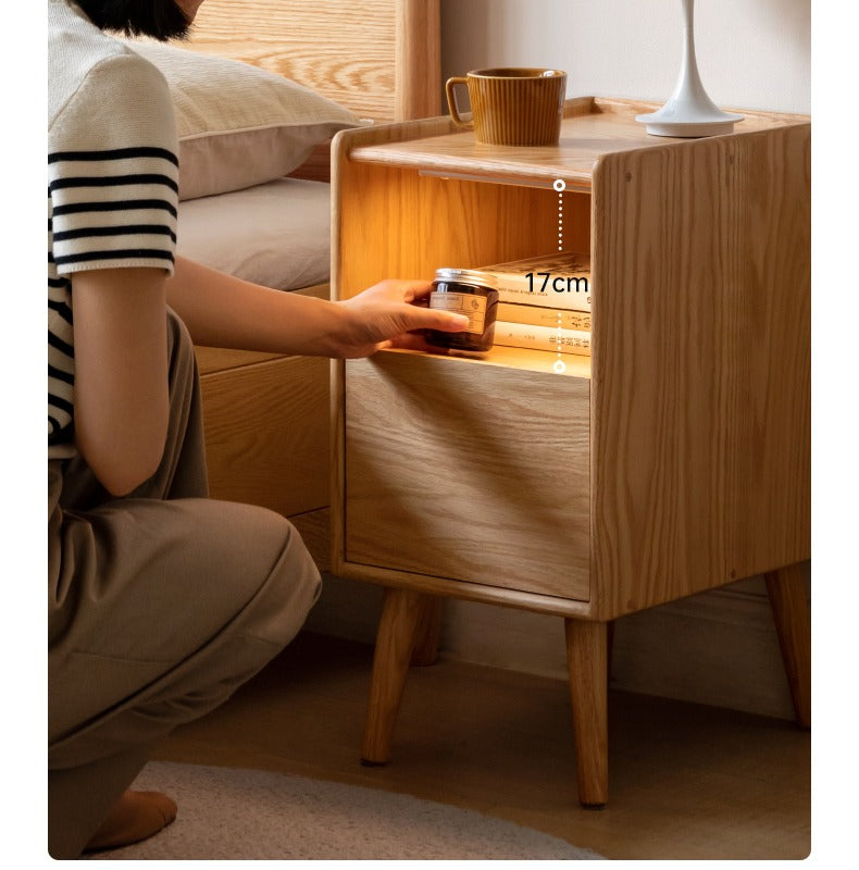 Oak Solid Wood, Solid Rubberwood Ultra-Narrow Nightstand.