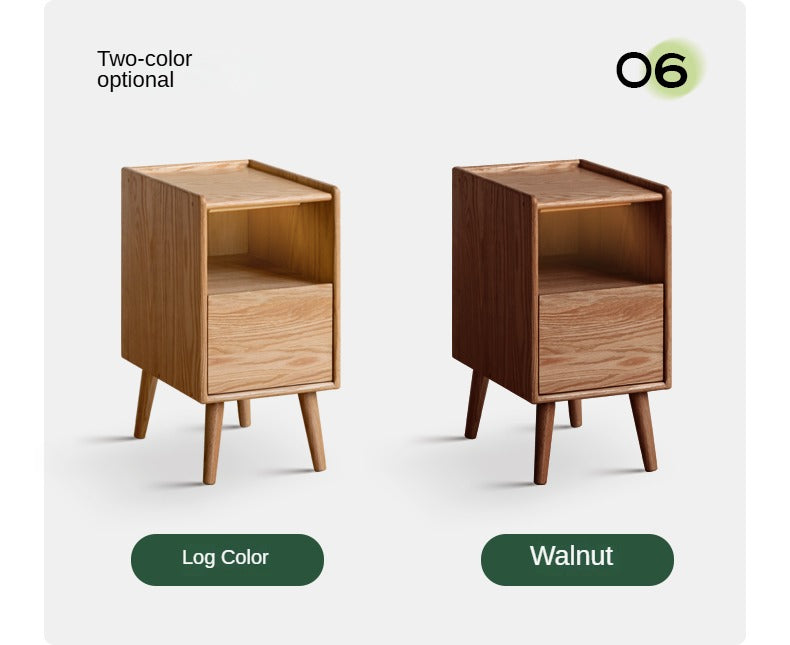 Oak Solid Wood, Solid Rubberwood Ultra-Narrow Nightstand.