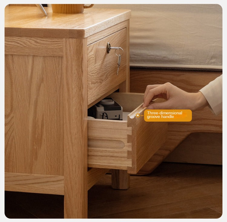 Oak Solid Wood, Solid Rubberwood Nightstand with Locker.