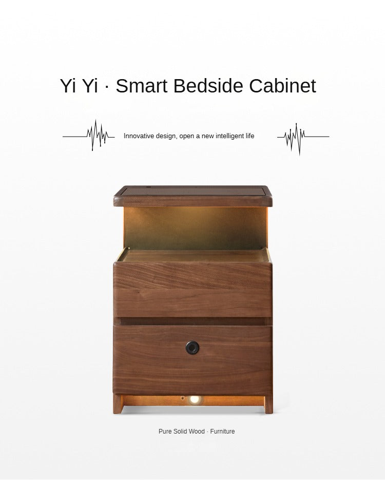 Cherry, Black Walnut, Sandalwood Solid Wood Wireless Charging with Lock Smart Nightstand.