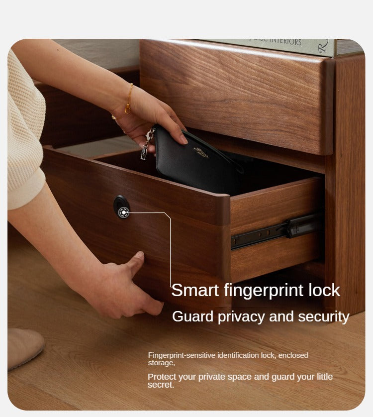 Cherry, Black Walnut, Sandalwood Solid Wood Wireless Charging with Lock Smart Nightstand.