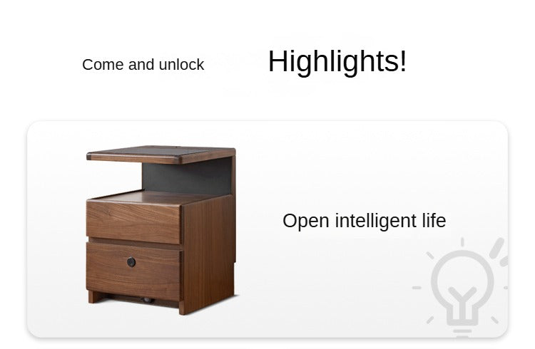 Cherry, Black Walnut, Sandalwood Solid Wood Wireless Charging with Lock Smart Nightstand.