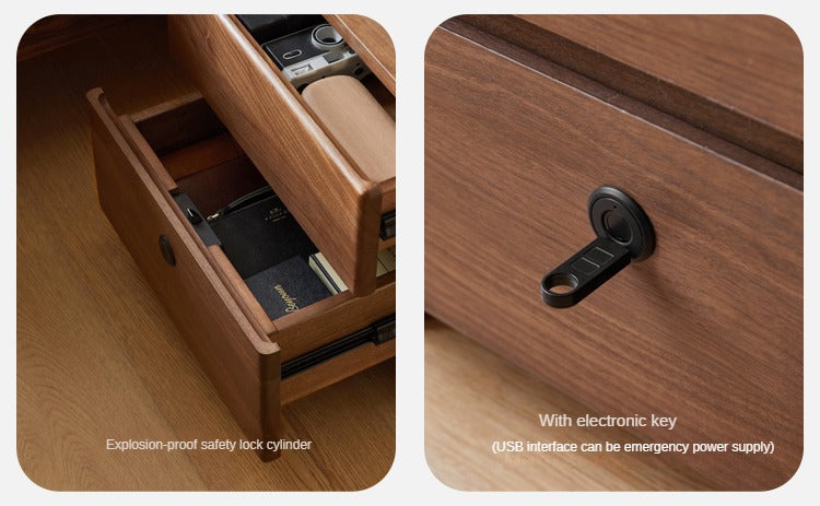 Cherry, Black Walnut, Sandalwood Solid Wood Wireless Charging with Lock Smart Nightstand.