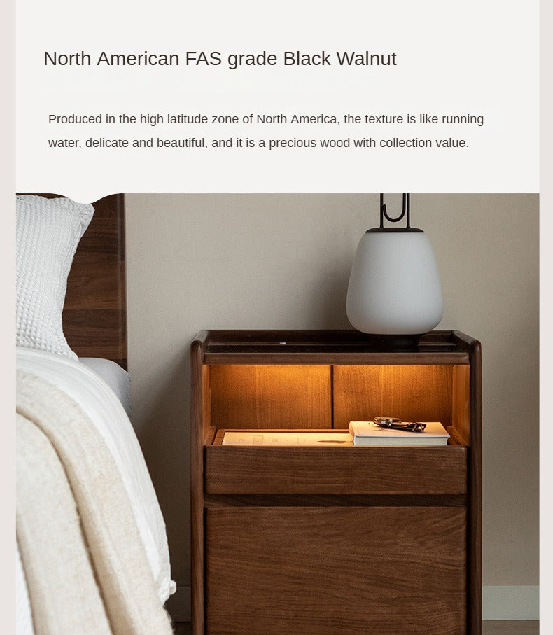 Black Walnut, Oak, Sandalwood Solid Wood Nightstand Socket, Lamp