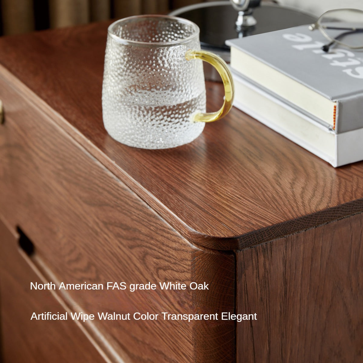 Oak Solid Wood Nightstand with Lock.