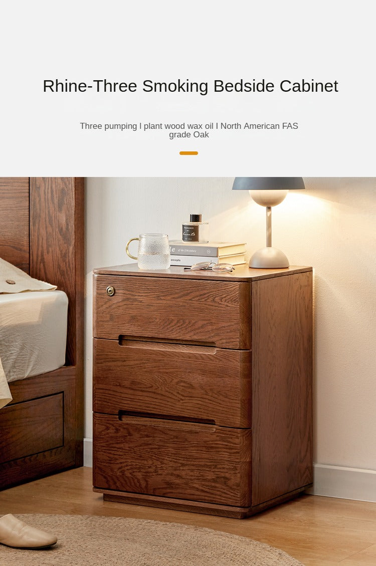 Oak Solid Wood Nightstand with Lock.