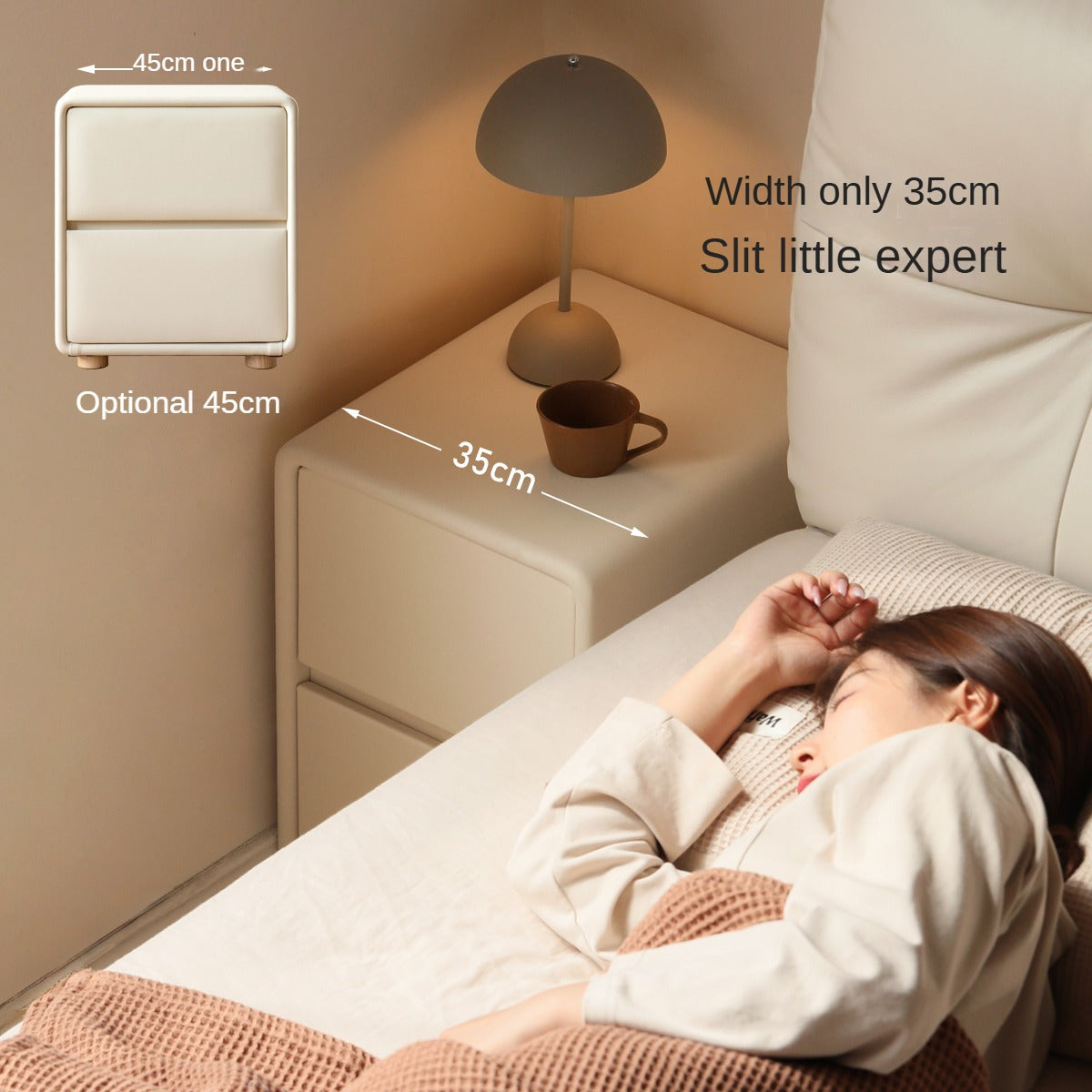 Leather Cream Style Nightstand.