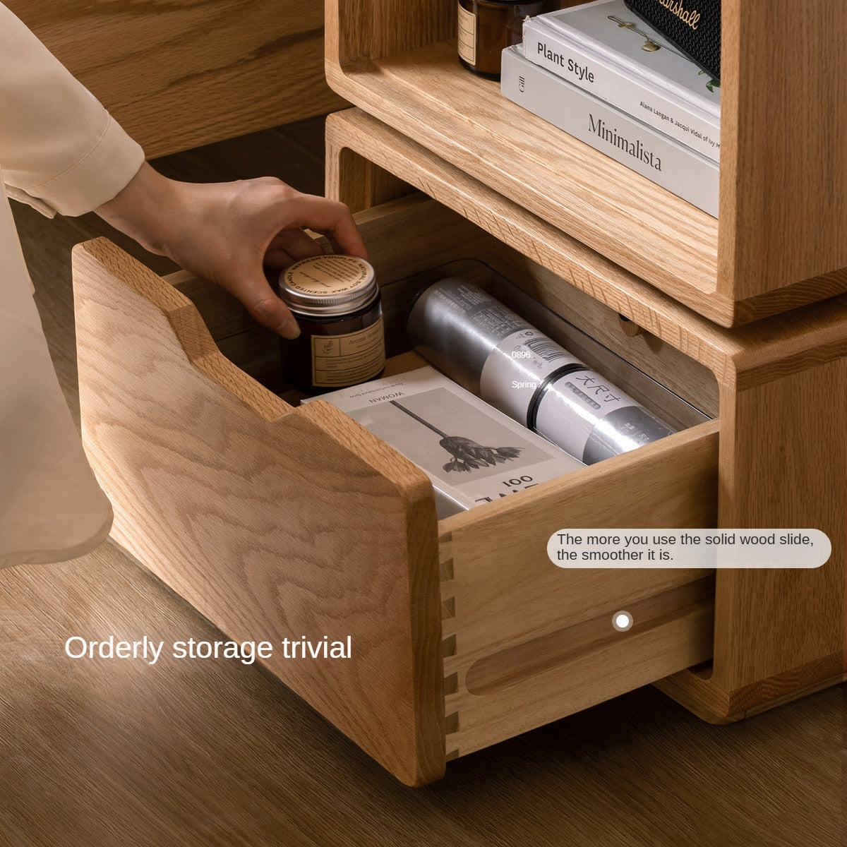 Oak Solid Wood SideTable Rotating Nightstand.