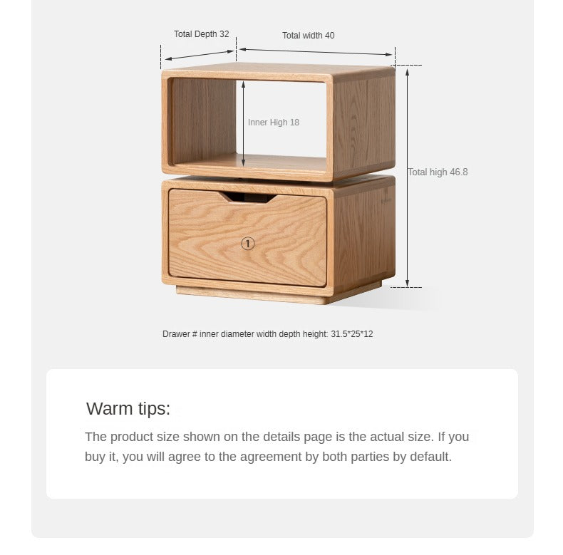 Oak Solid Wood SideTable Rotating Nightstand.