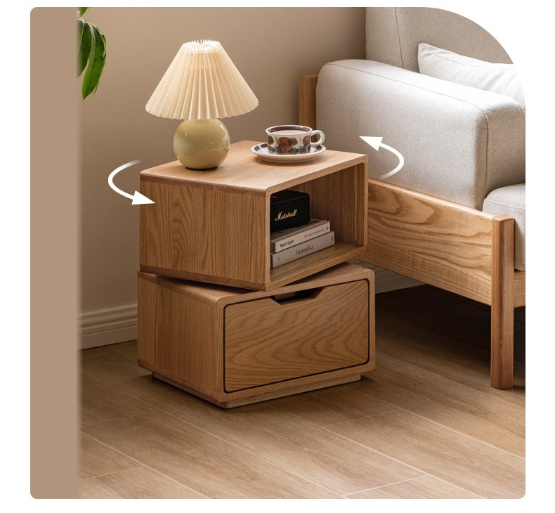 Oak Solid Wood SideTable Rotating Nightstand.