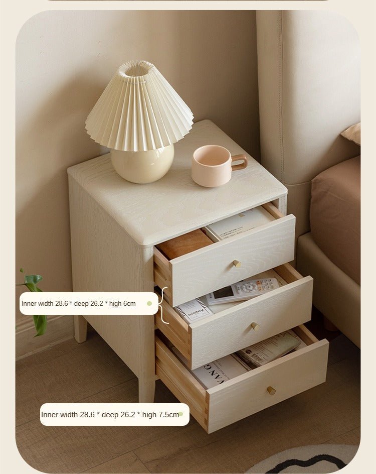 Oak Solid Wood, Solid RubberWood Nightstand Cream Style)