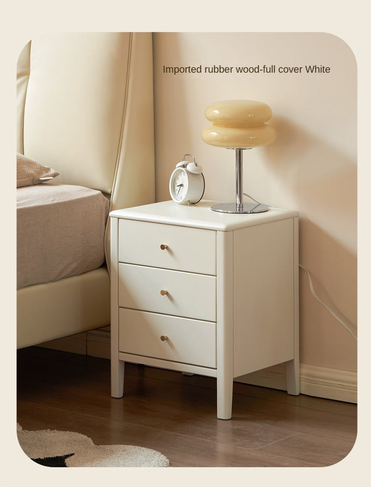 Oak Solid Wood, Solid RubberWood Nightstand Cream Style)