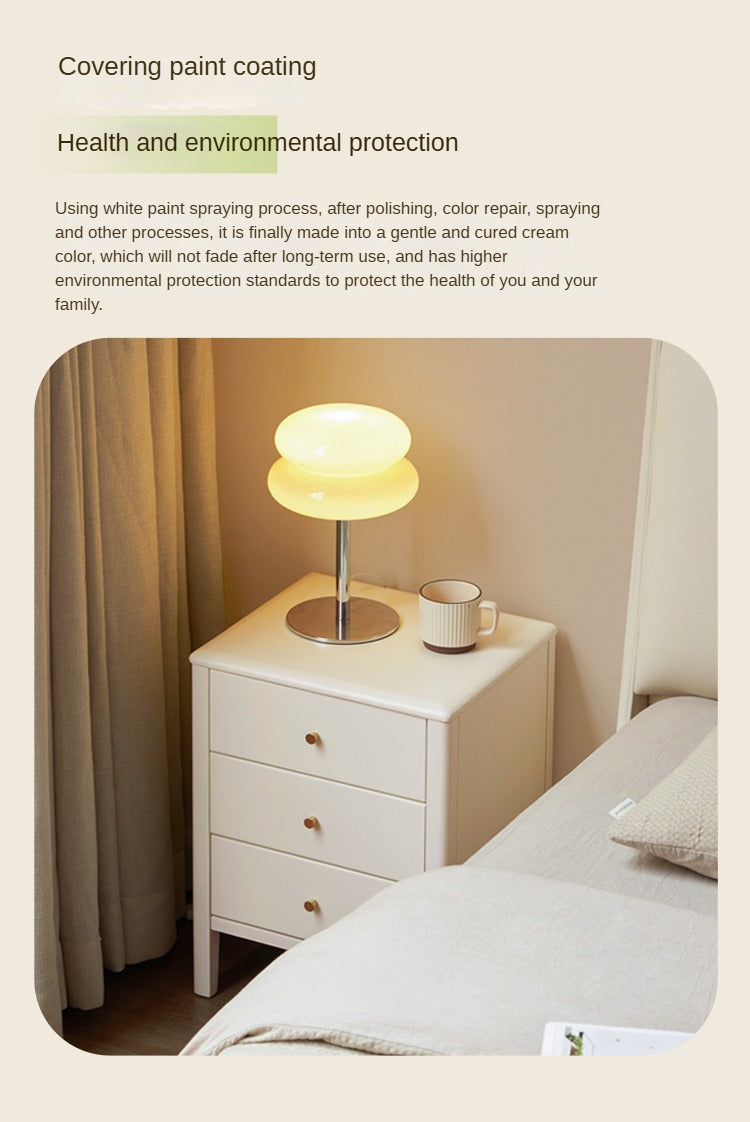 Oak Solid Wood, Solid RubberWood Nightstand Cream Style)