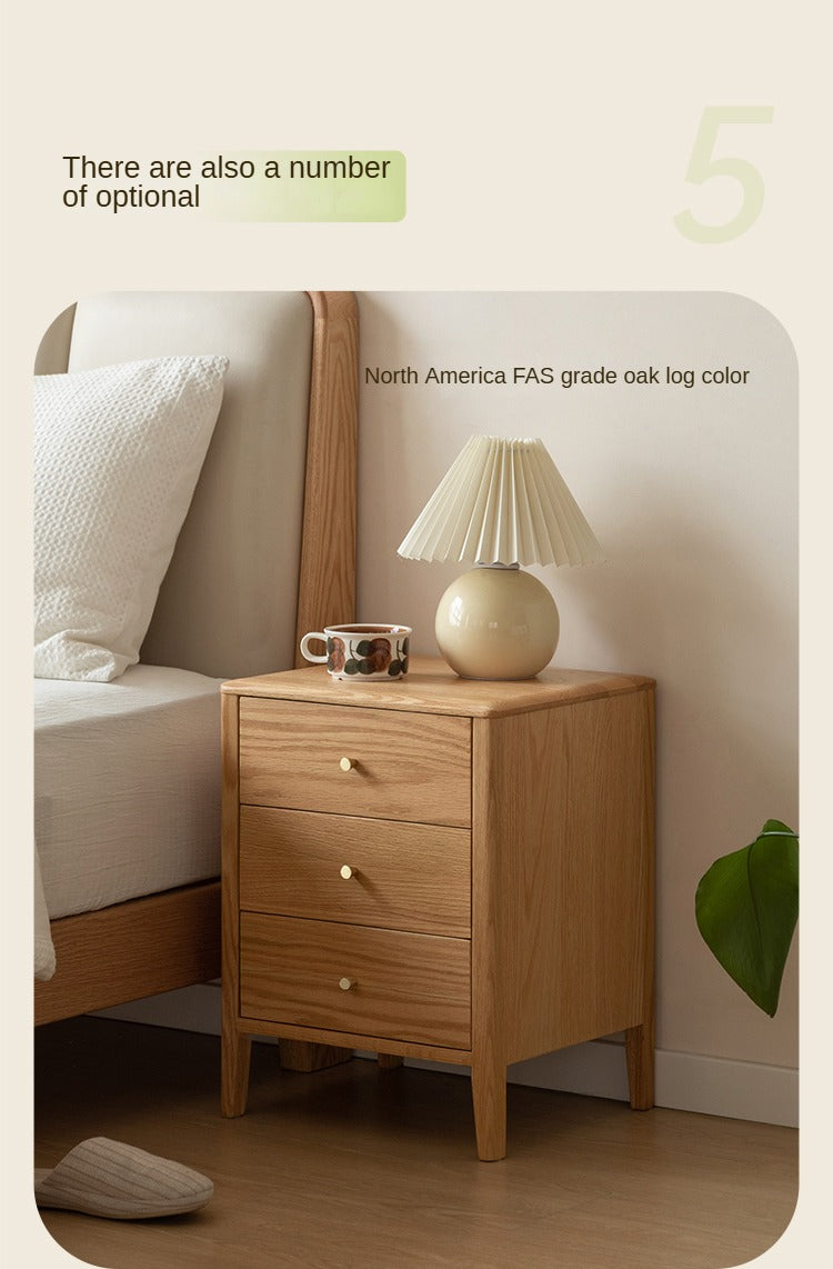 Oak Solid Wood, Solid RubberWood Nightstand Cream Style)